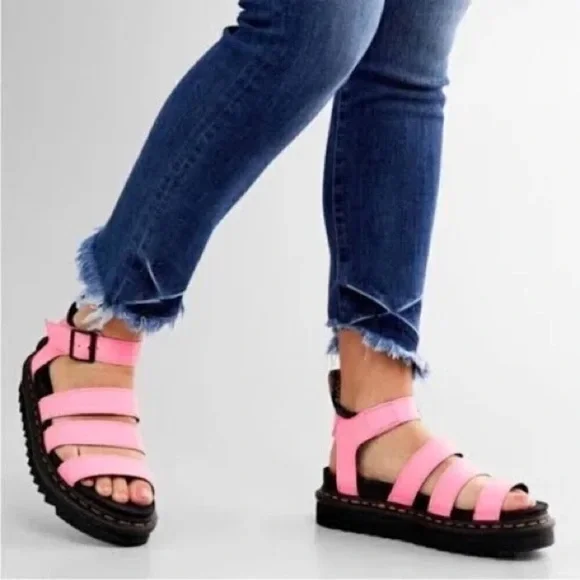 NEW DR MARTENS Pink Leather Blaire Sandals Size EU 39 US 8 - Picture 2 of 8